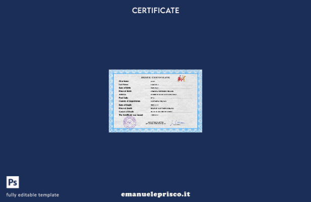 modello PSD del certificato di morte dell'Irlanda del Nord in stile verificato